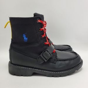 Kids Polo Ralph Lauren Ranger Leather Strap Hi Boots Youth Size 2 Black